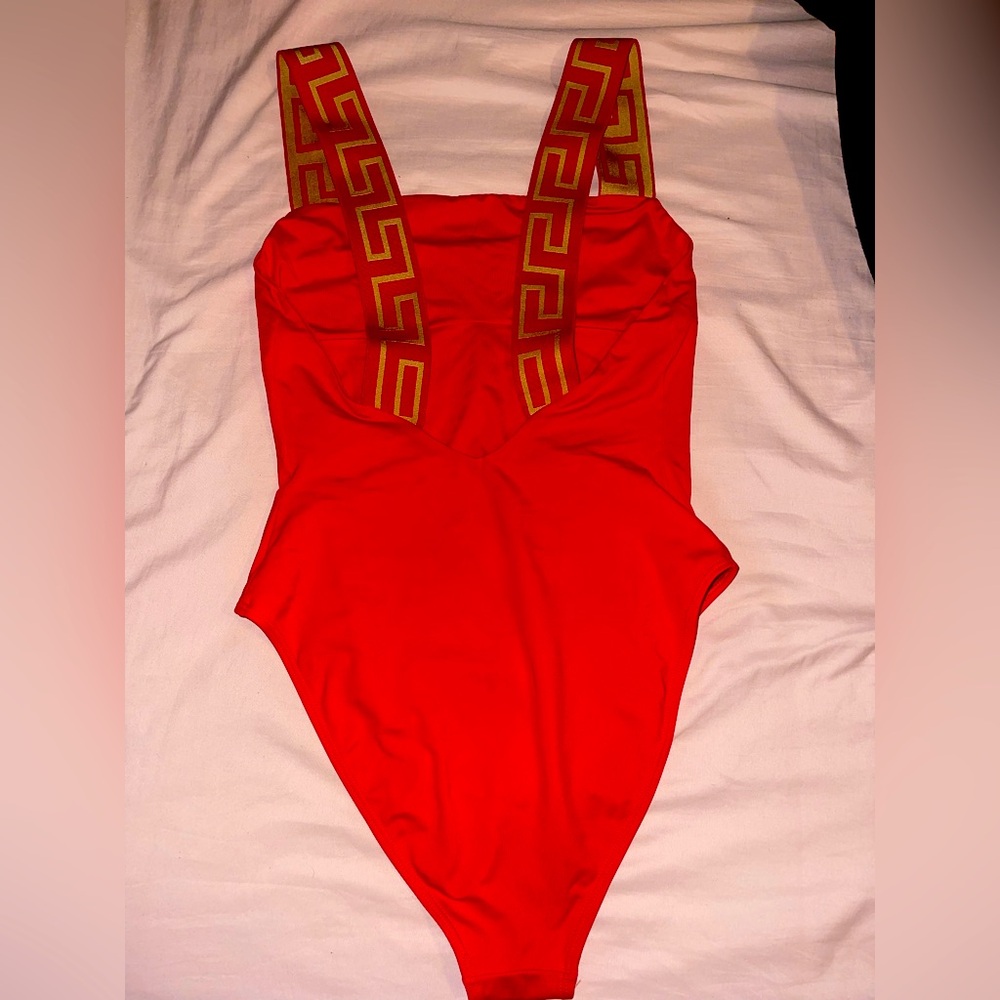 Versace Red Bodysuit One Piece with High-Cut Design - Picture 4 of 7